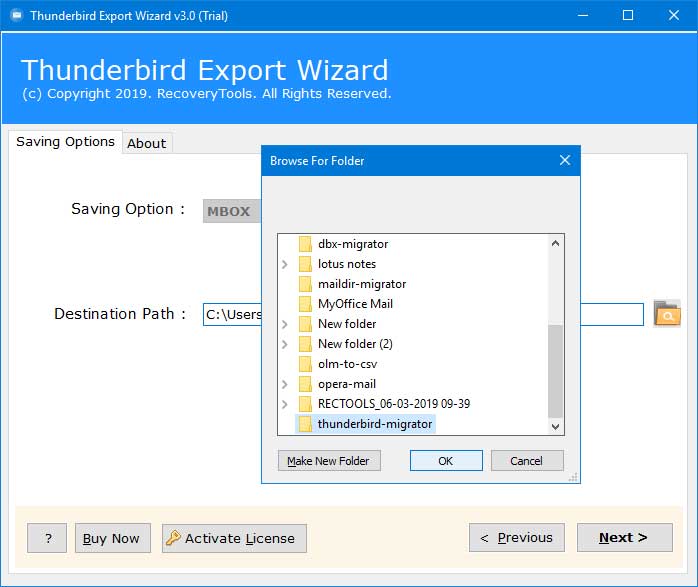 connect thunderbird to export-mbox mail